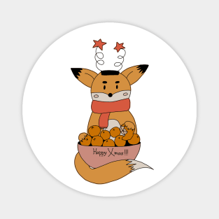 Yuletide Fox Delight: Mandarin Plate Magic Magnet